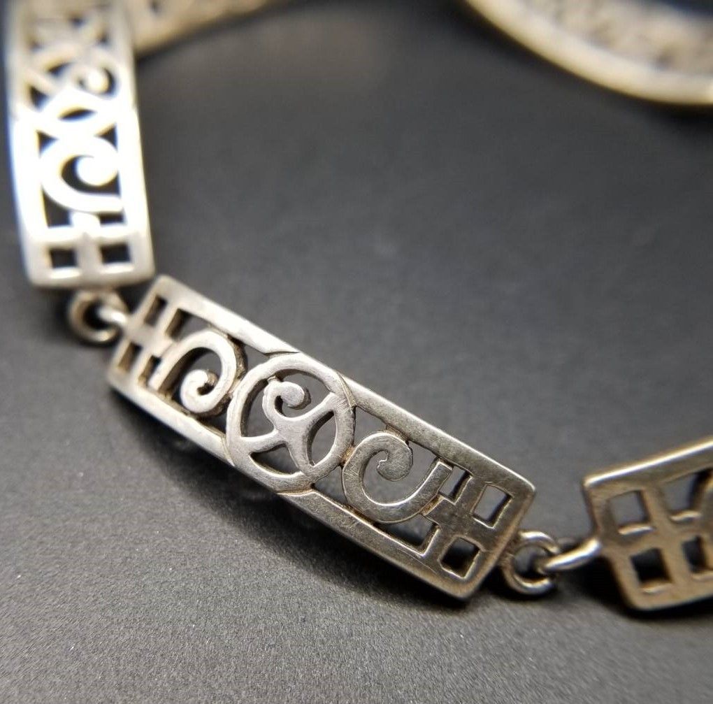 フローラル オープンワーク パネルチェーン 925 シルバー ヴィンテージ