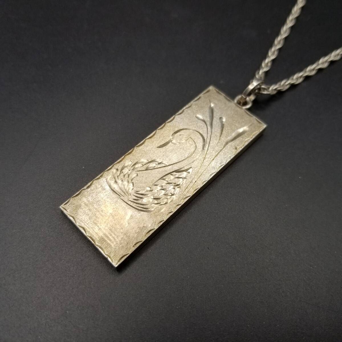 1978年 英国 ヴィンテージ 白鳥と蒲 水辺の風景 エッチング チャーム