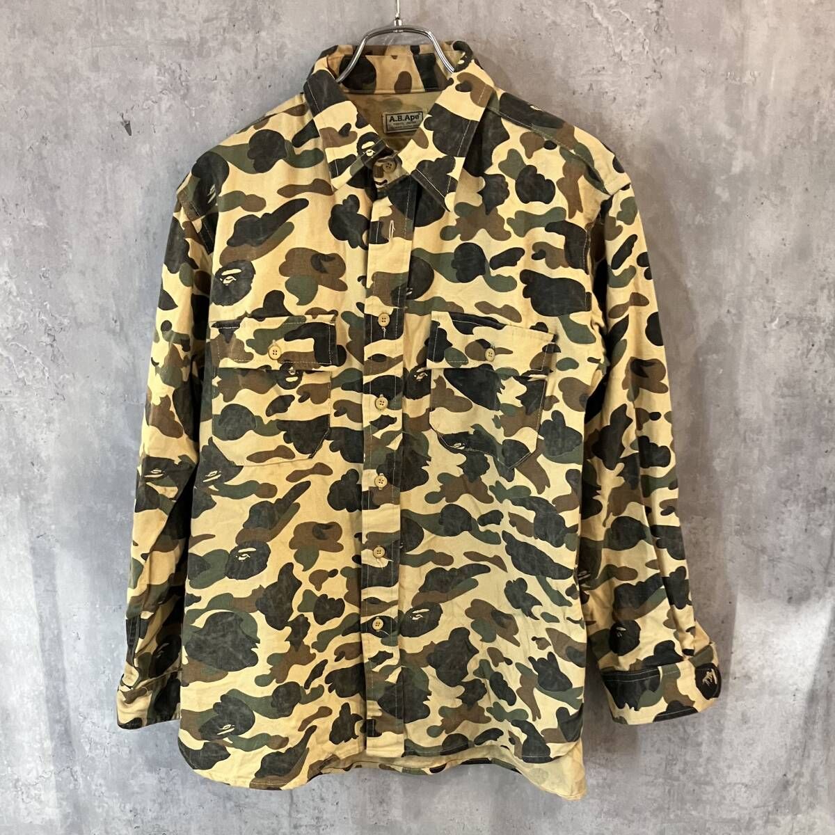 90s A BATHING APE A.B.Apeタグ／カモフラ柄シャツ 長袖シャツ サイズM