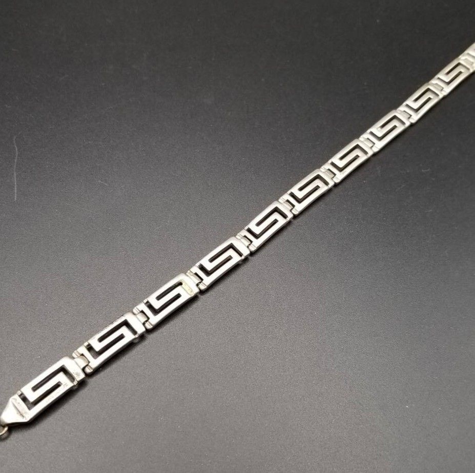 ギリシャ雷文 幾何学的模様 パネルチェーン 925 シルバー ヴィンテージ ブレスレット 銀 スタイリッシュジュエリー Y 22-M