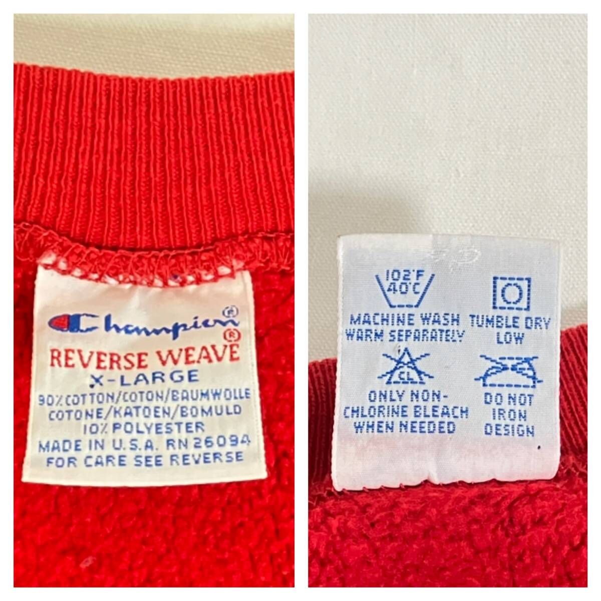 90s Champion REVERSE WEAVE スウェット USA製 レッド サイズXL 目有り