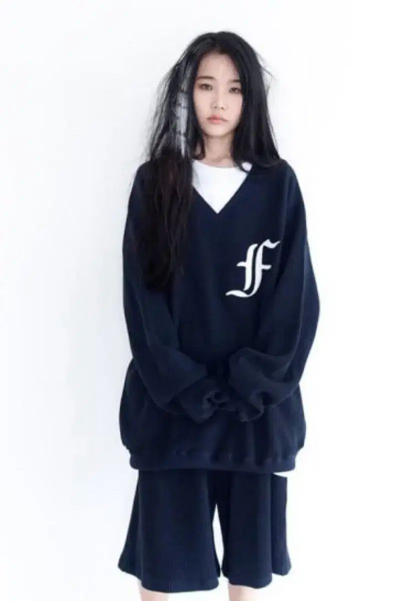 ショップフェアリー ワッフル Vネック スウェット ネイビー