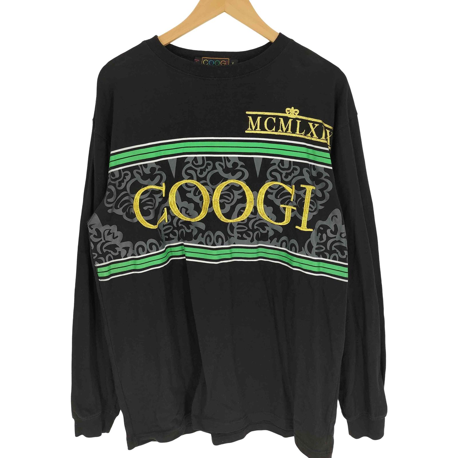 coogi クージー 総柄シャツ 長袖 ブラック 刺繍ロゴ C311 クージー COOGI 00S ロゴ 刺繍 グラフィック プリント L/S カットソー