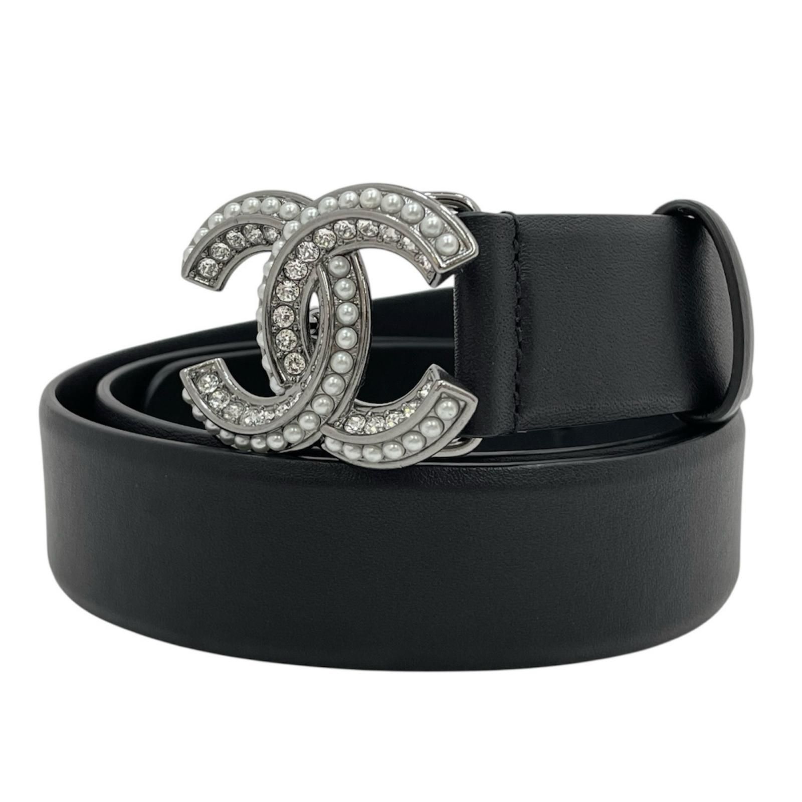 CHANEL シャネル ココマーク ラインストーン パール ベルト ブラック