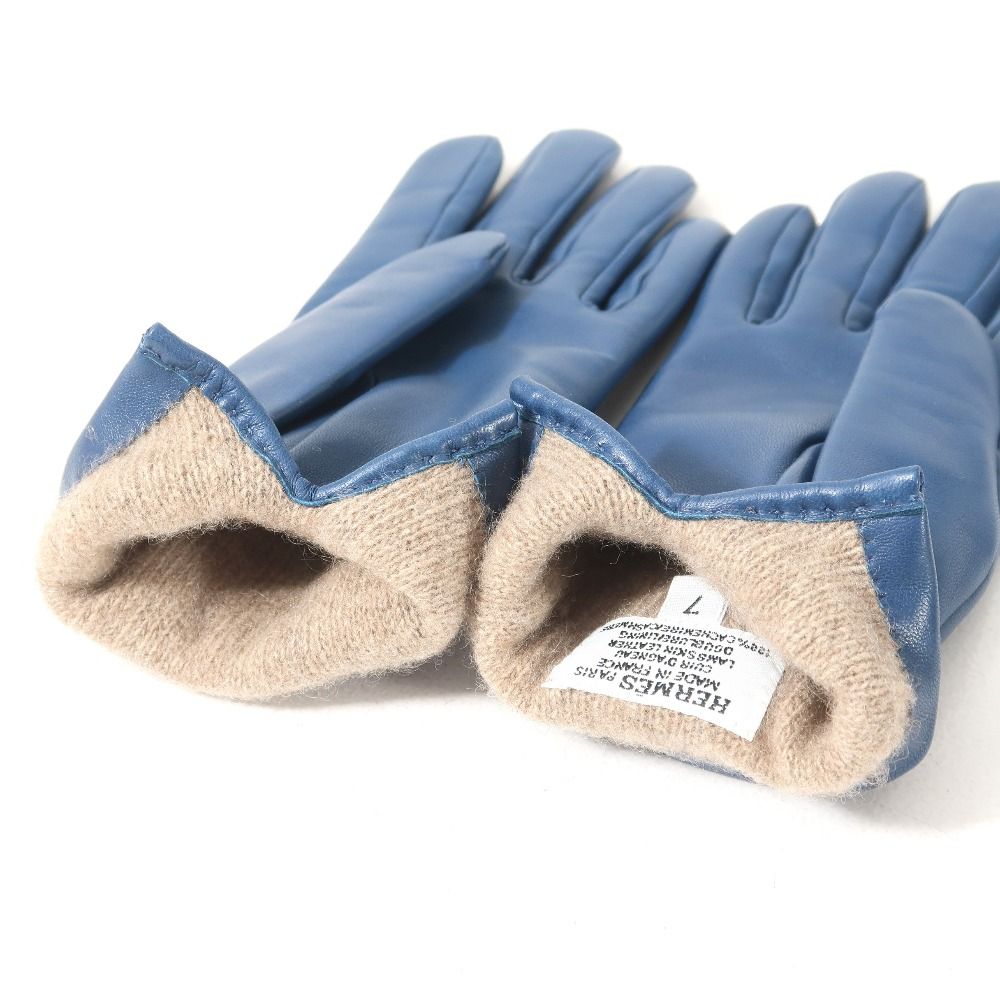 □美品□HERMES エルメス 手袋 サイズ7 Hロゴ ラムレザー 裏地 ： 総