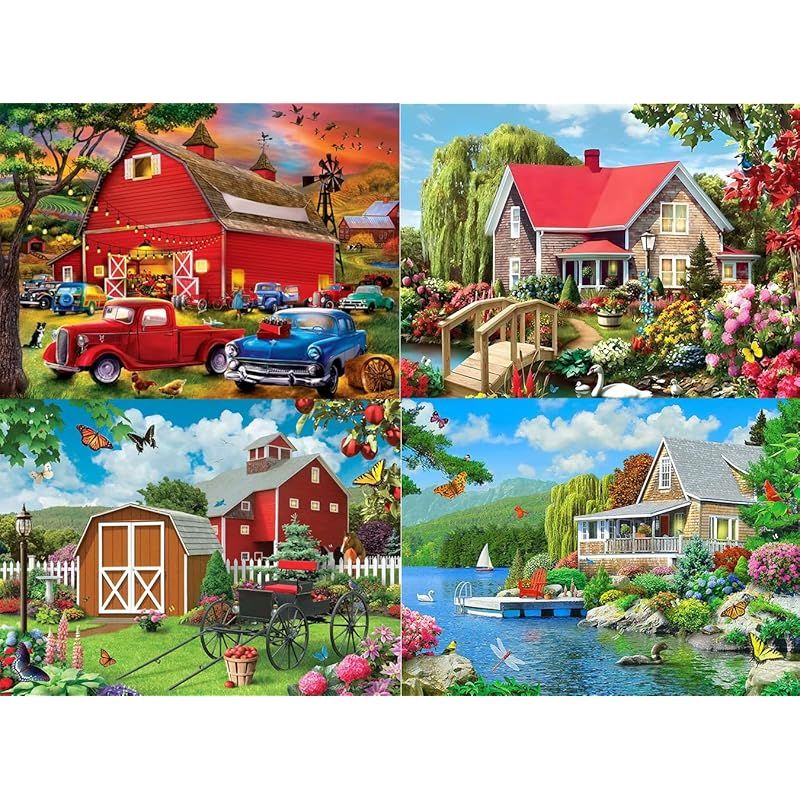 ☆彡LEADINTOP 5d ダイヤモンドアート 四角いビーズ 4枚 庭園風景