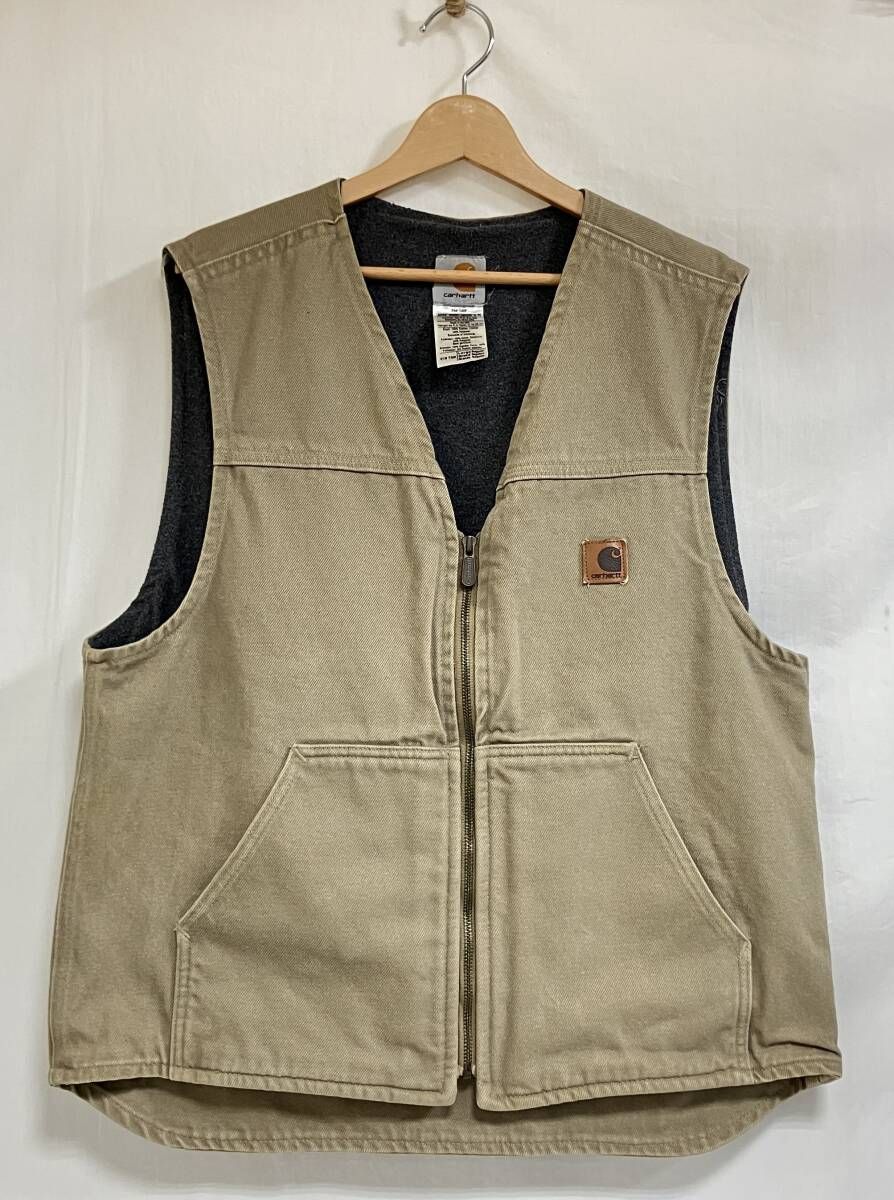 00s Carhartt ダックベスト V19 USA製 ペールカーキ サイズL 裏地