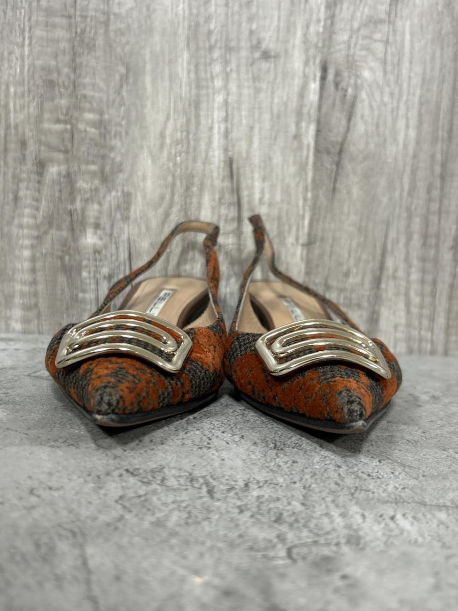 PELLICO ペリーコ 千鳥柄 ベロア オープンバック パンプス size 38 オレンジ系 レディース