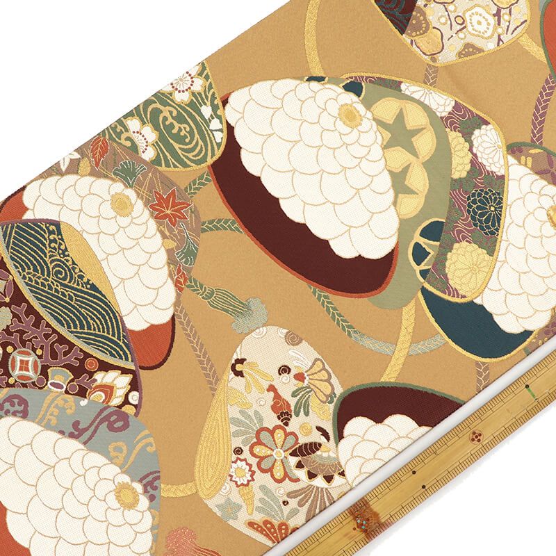 袋帯 フォーマル 正絹 六通柄 金 蛤文 宝尽くし 吉祥柄 長さ438cm 幅