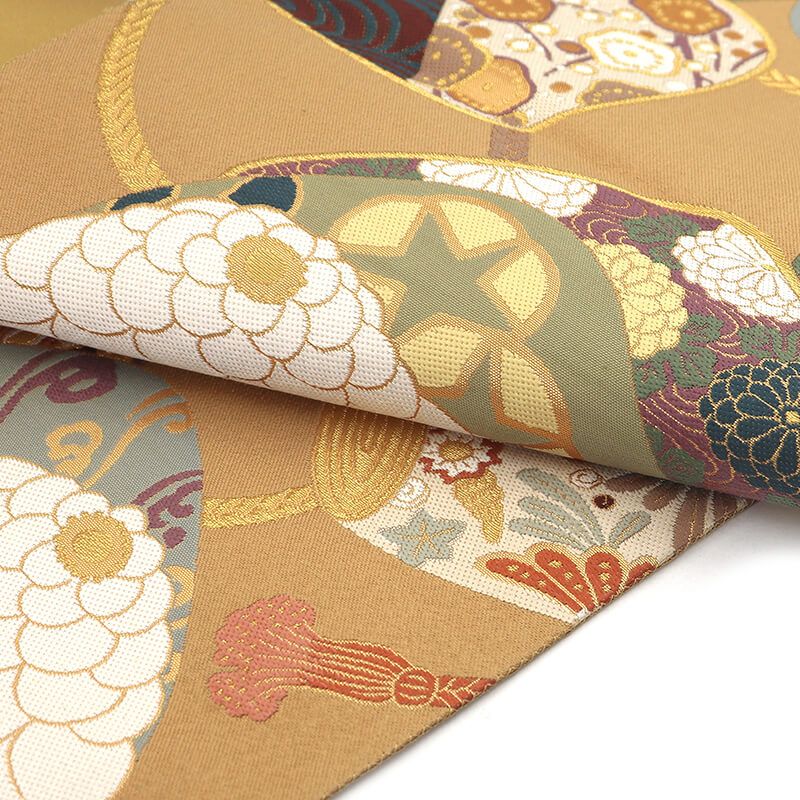 袋帯 フォーマル 正絹 六通柄 金 蛤文 宝尽くし 吉祥柄 長さ438cm 幅