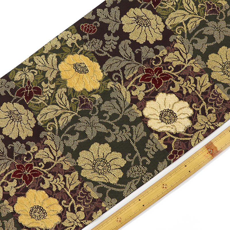 袋帯 フォーマル 正絹 六通柄 こげ茶 緑 金 金華山織 和奈織 花唐草