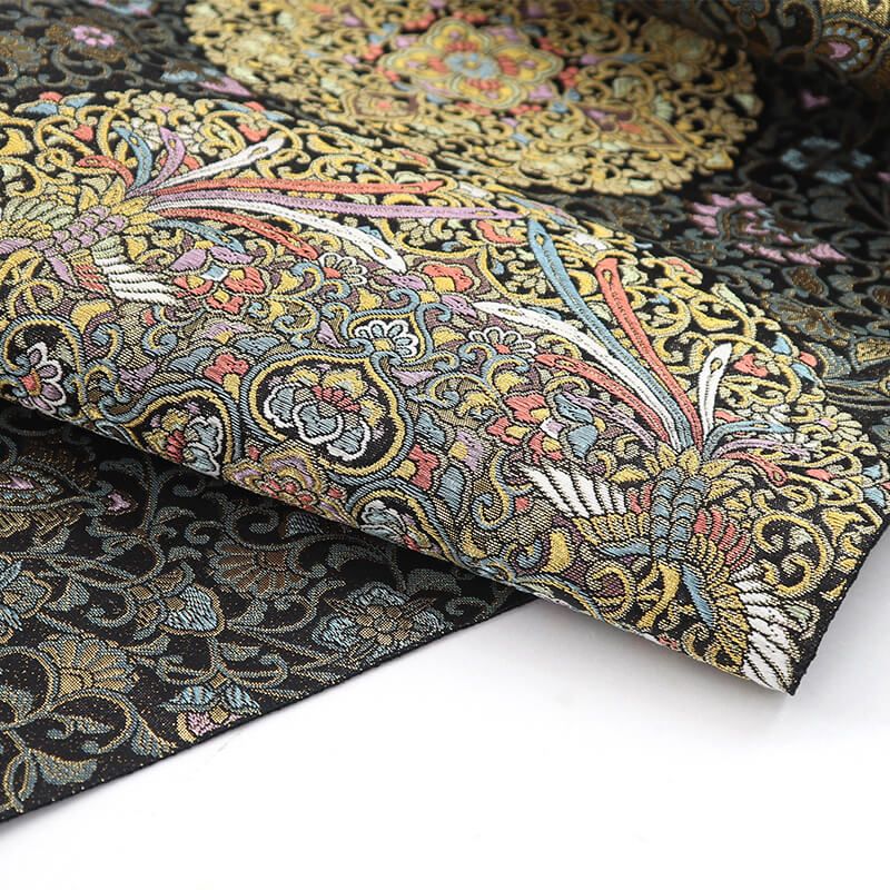 袋帯 フォーマル 正絹 六通柄 黒 金 天平彩華文 唐草 華文 鳳凰 蝶 長