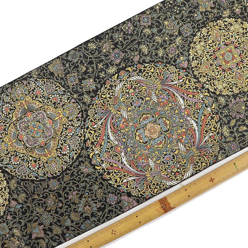 袋帯 フォーマル 正絹 六通柄 黒 金 天平彩華文 唐草 華文 鳳凰 蝶 長