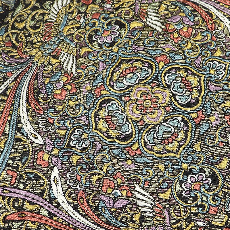 袋帯 フォーマル 正絹 六通柄 黒 金 天平彩華文 唐草 華文 鳳凰 蝶 長