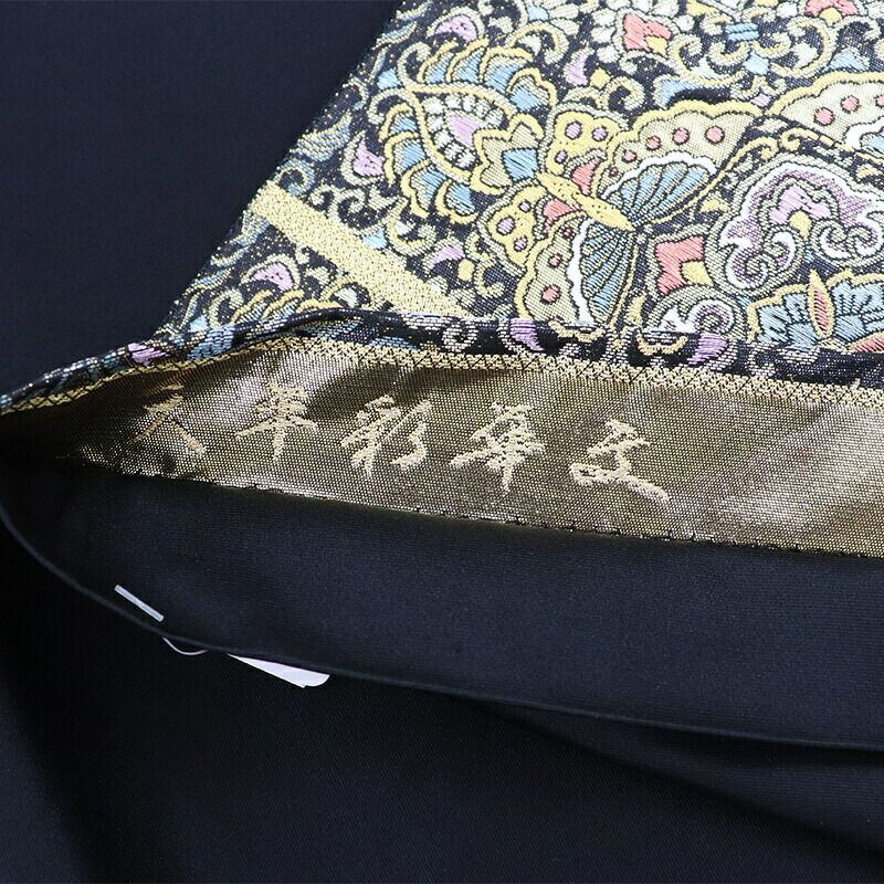 袋帯 フォーマル 正絹 六通柄 黒 金 天平彩華文 唐草 華文 鳳凰 蝶 長