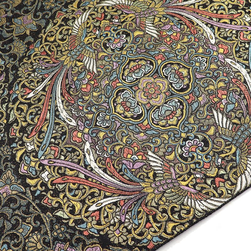 袋帯 フォーマル 正絹 六通柄 黒 金 天平彩華文 唐草 華文 鳳凰 蝶 長