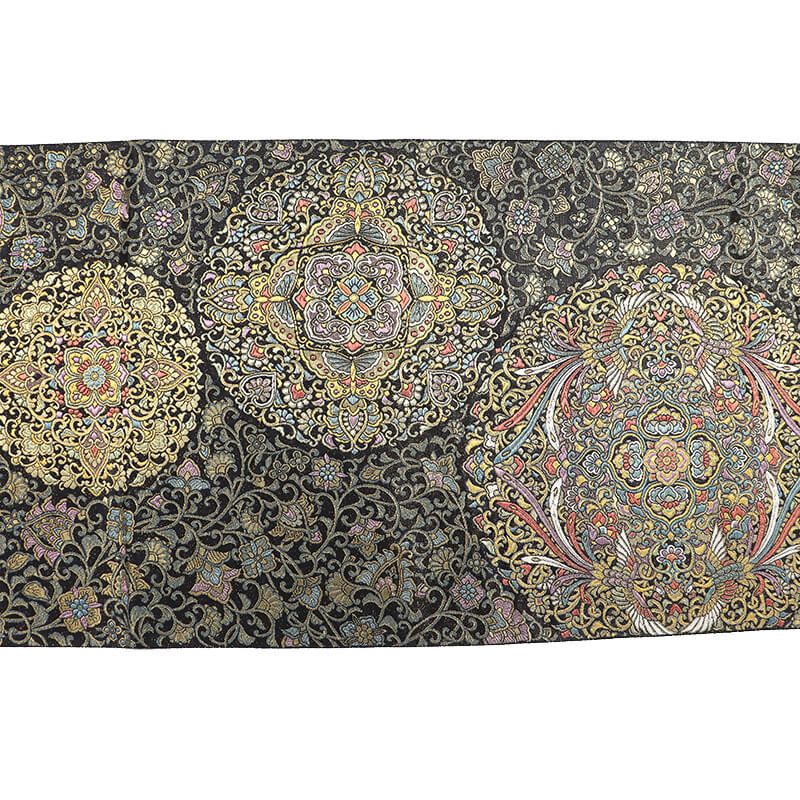 袋帯 フォーマル 正絹 六通柄 黒 金 天平彩華文 唐草 華文 鳳凰 蝶 長