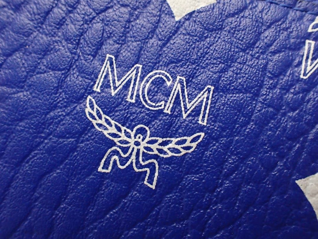 MCM ケース 青色 ロゴ入り エムシーエム カードケース メンズ ブランド