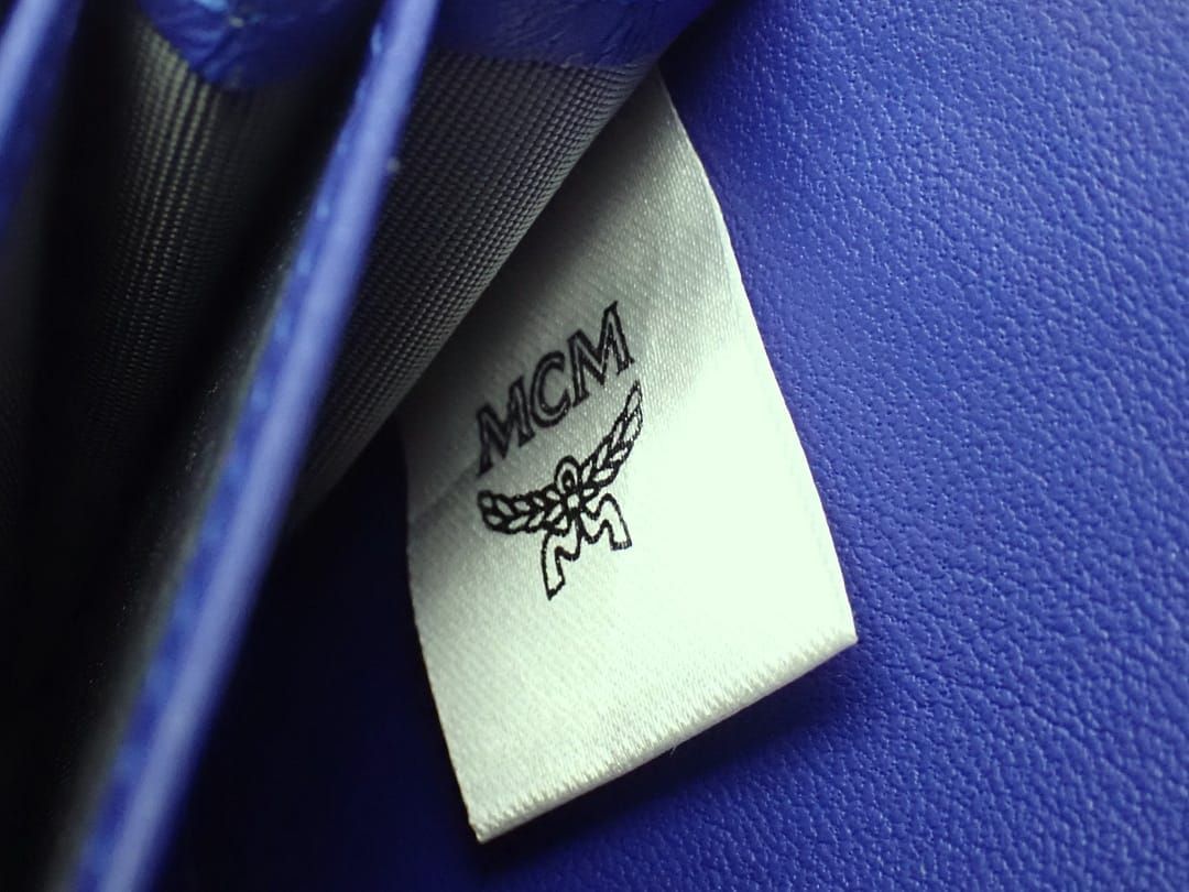 MCM ケース 青色 ロゴ入り エムシーエム カードケース メンズ ブランド
