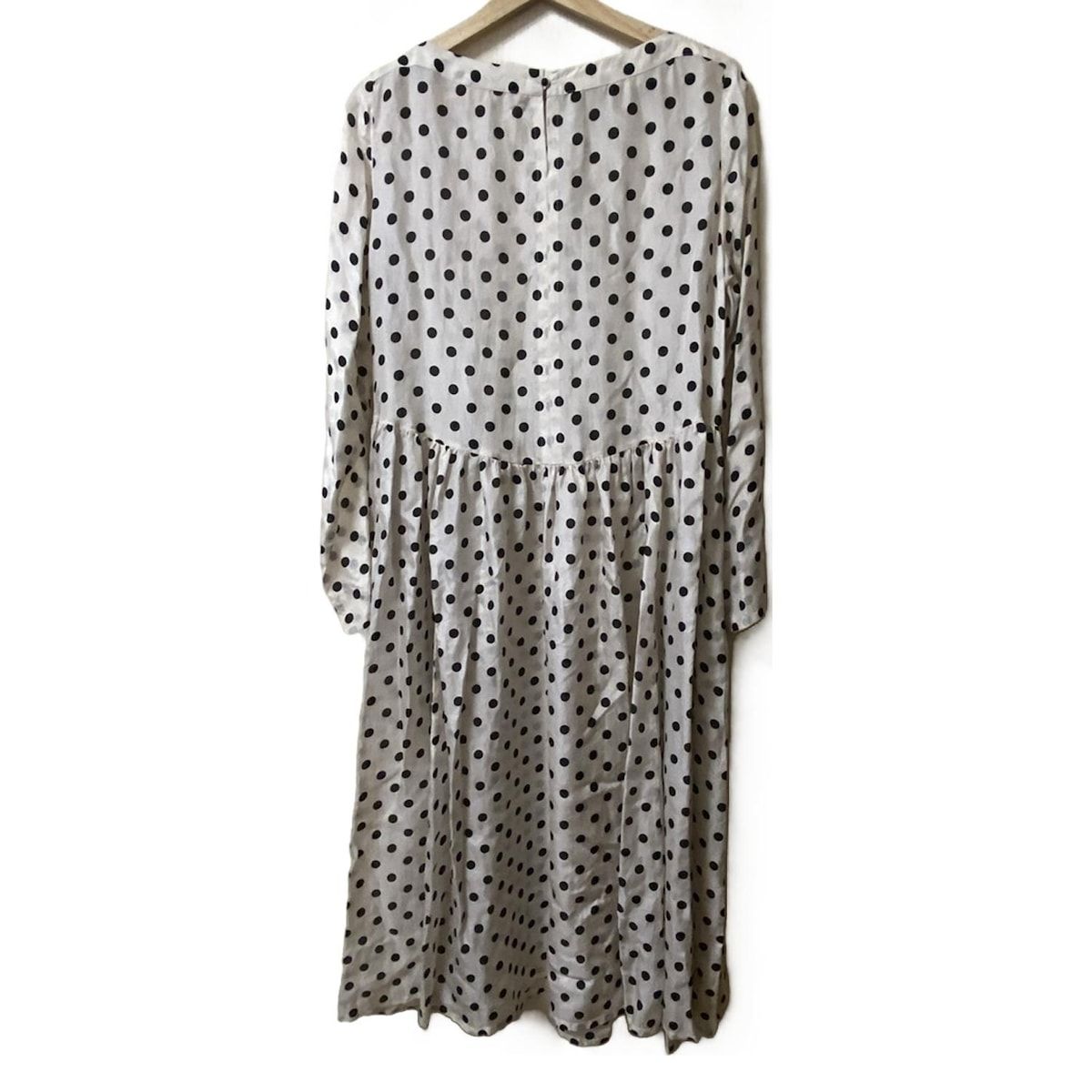 HOUSE OF LOTUS ハウス オブ ロータス ワンピース サイズS レディース アイボリー 黒 Vネック 長袖 ロング シルク ドット柄