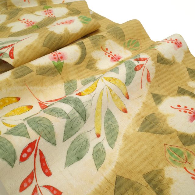 新古品】 名古屋帯 九寸 未使用 鈴木紀絵 国画会準会員 型絵染 絞り 紬