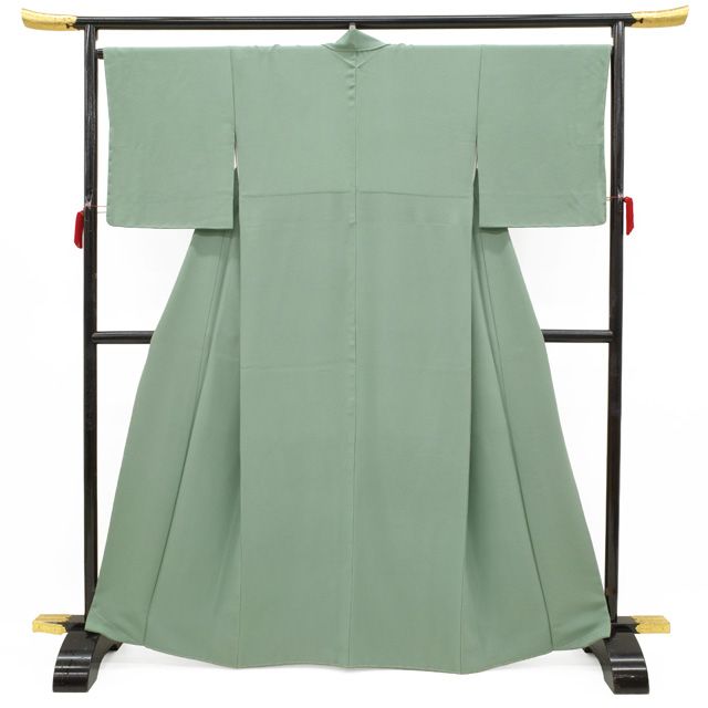 色無地 着物 正絹 袷 緑 グレイッシュグリーン 老竹色 グリーン系 紋無し セミフォーマル 春 秋 冬 仕立て上がり 身丈165 裄丈67 Ｌサイズ みやがわ sb 16648