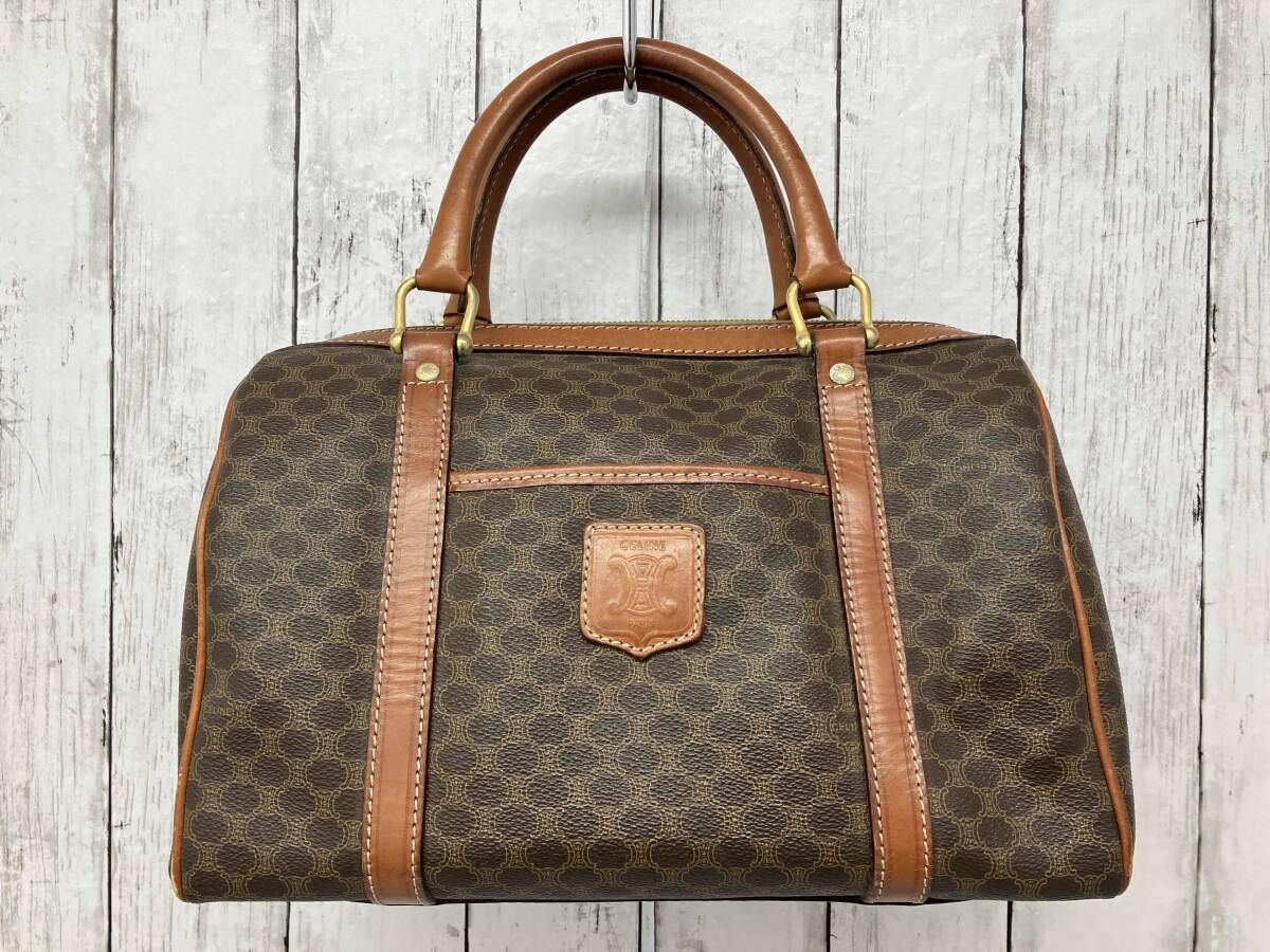 CELINE ミニボストンバッグ マカダム JMB ブラウン 劣化 汚れ有