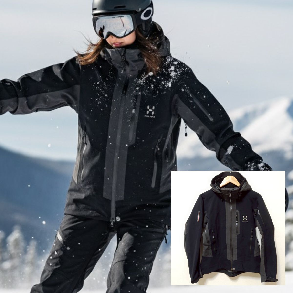 Gore-tex クールでかっこいい HAGLOFS ホグロフス スノーウェア ジャケット アウター ダブルジップ 防寒 スキー スノボ アウトドア ゴアテックス ブラック 黒 レディース サイズS M 38809 jY