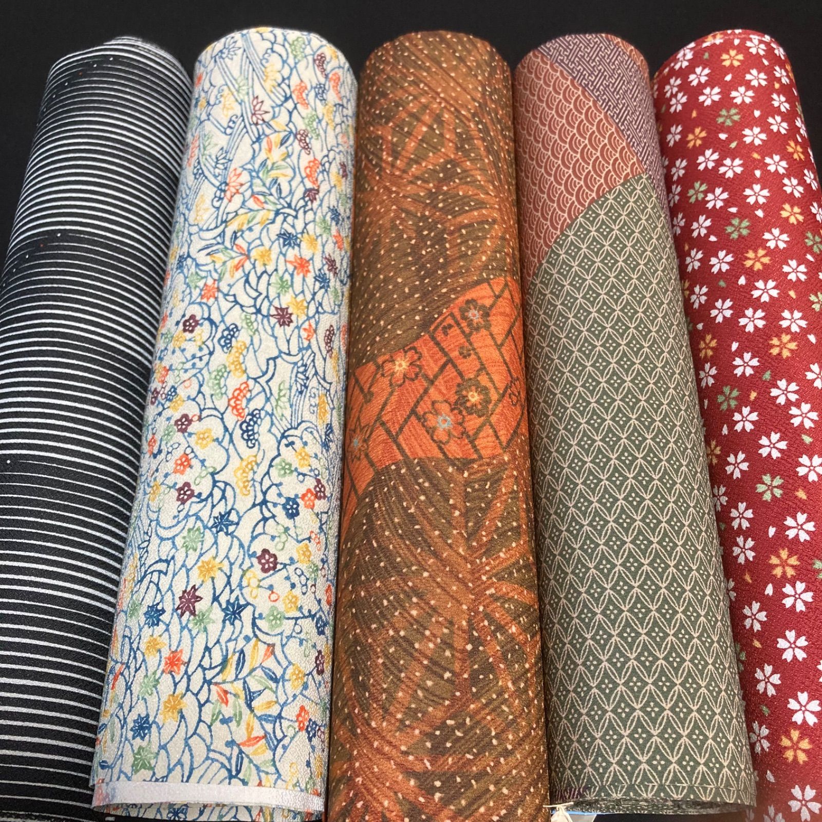 着物と帯オレンジ y119◾️割と綺麗なポリエステル化繊着尺反物5点