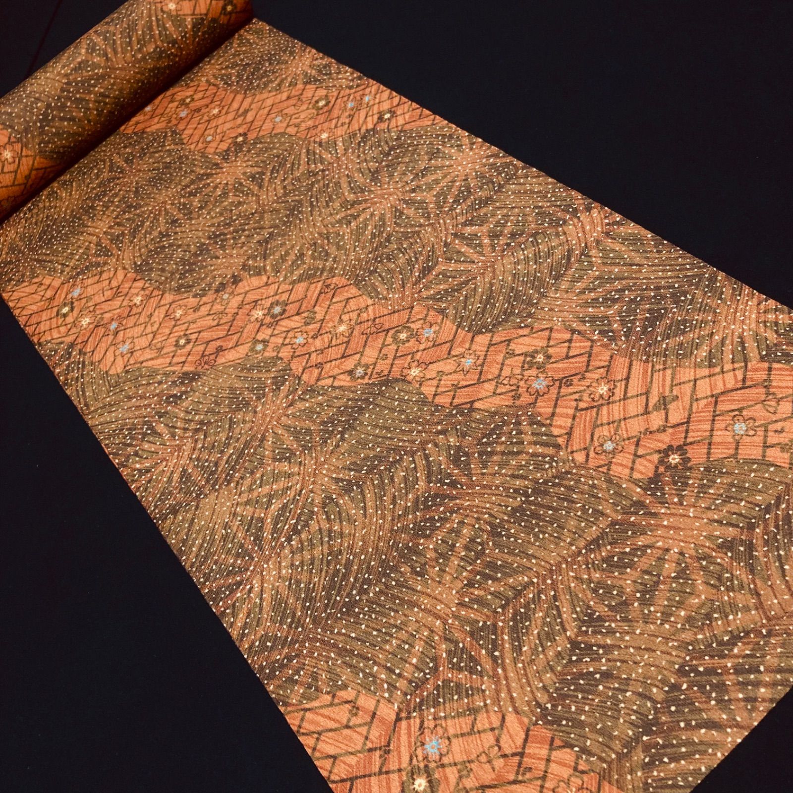 着物と帯オレンジ y119◾️割と綺麗なポリエステル化繊着尺反物5点