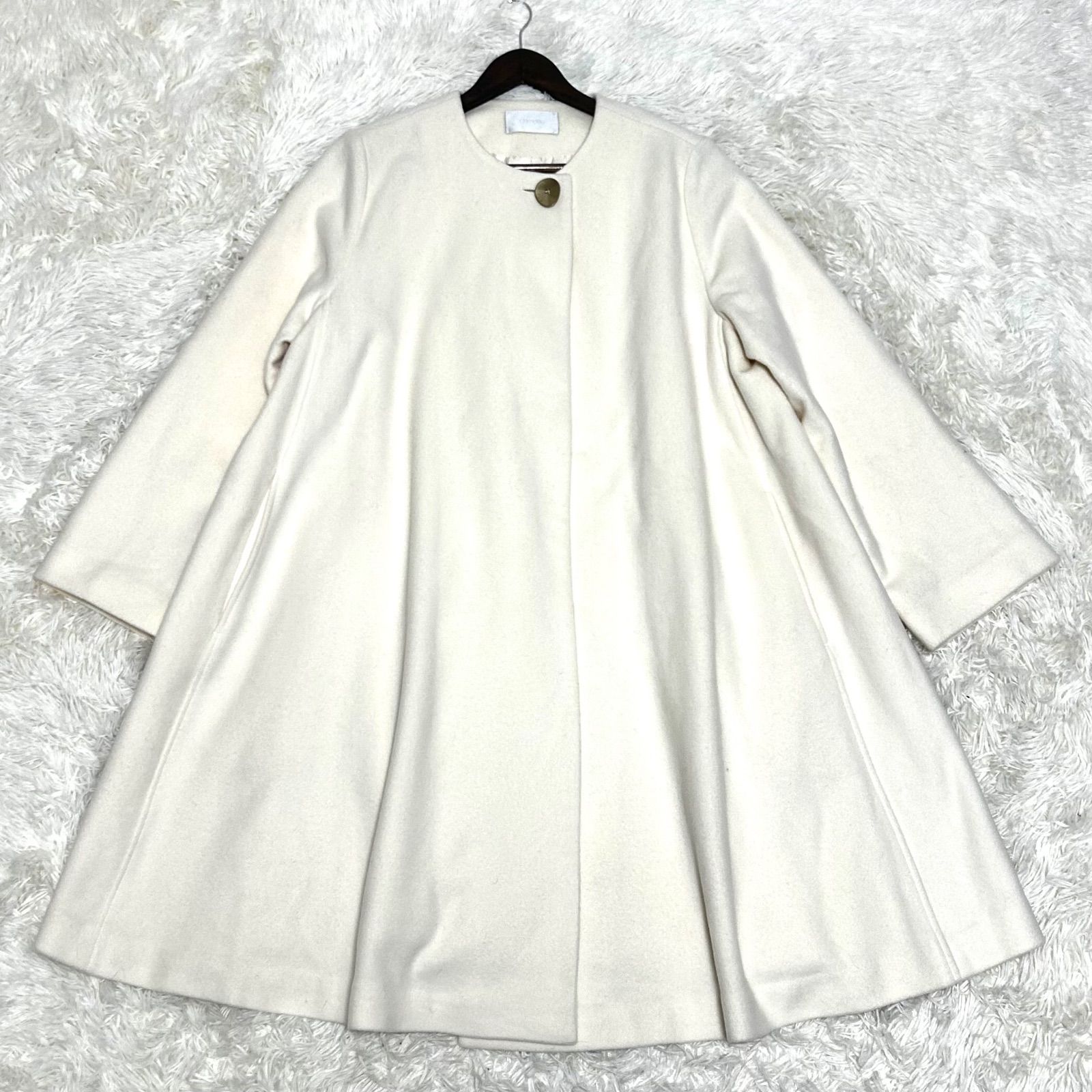 美品 CELFORD セルフォード ノーカラー ロングコート カシミヤ混 A 