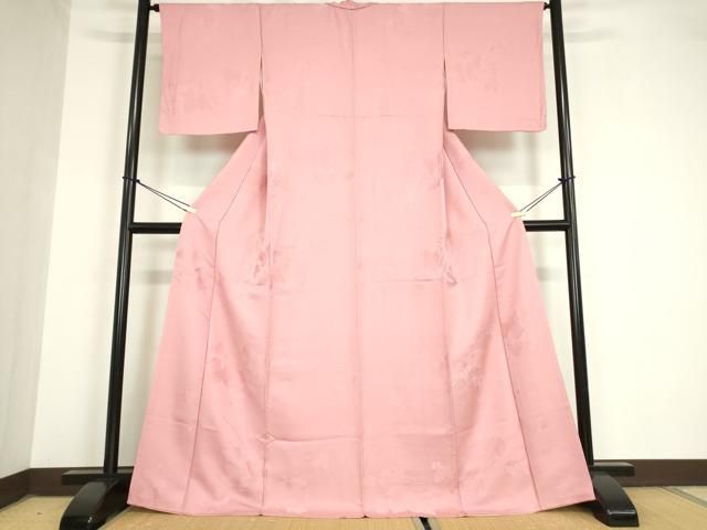 平和屋着物 上質な色無地 蔦の葉地紋 石竹色 正絹 az