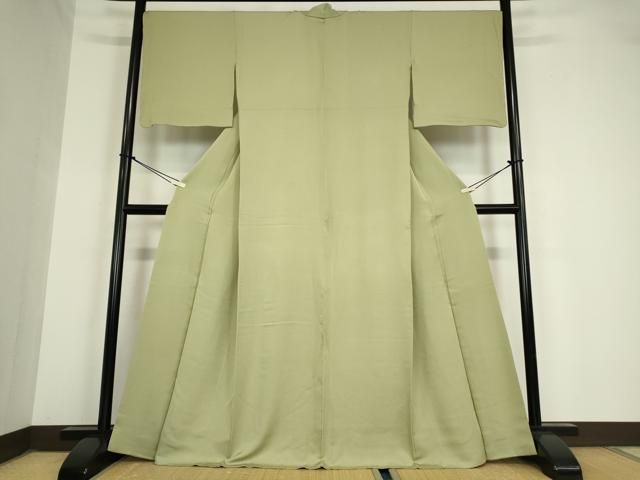 平和屋着物 上質な色無地 小花地紋 若菜色 正絹 az