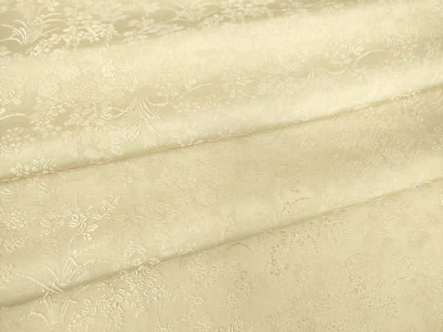 平和屋着物 上質な色無地 草花地紋 練色 正絹 az