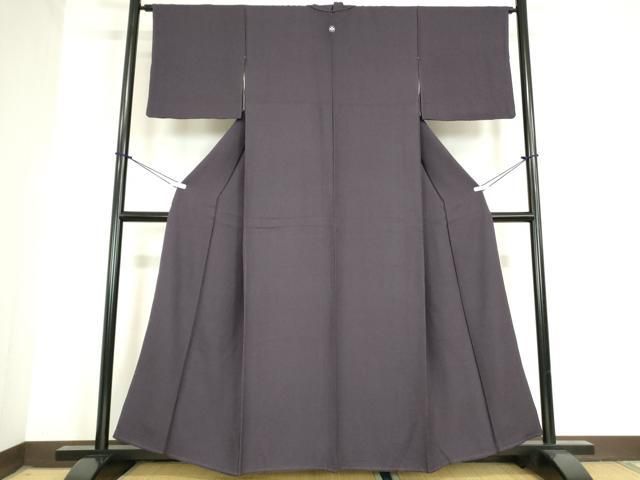 平和屋着物 上質な色無地 霞地紋 紫黒色 正絹 az