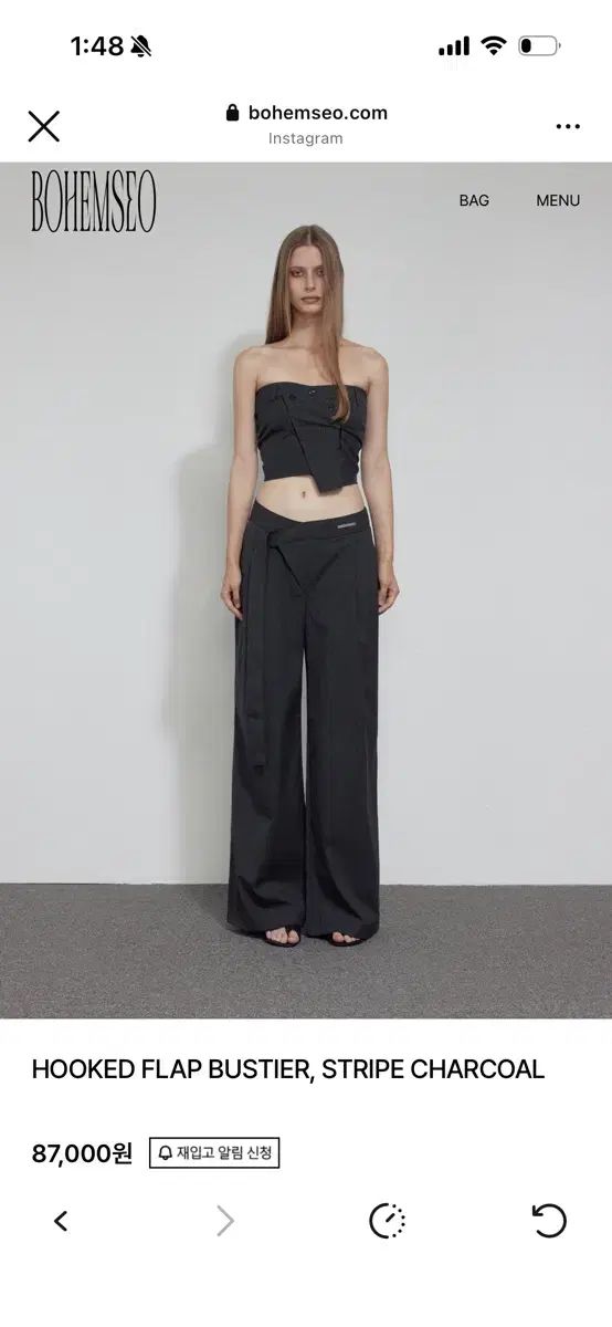 BOHEMSEO フック フラップ ビスチェ ストライプ チャコール ボヘミアンソウル