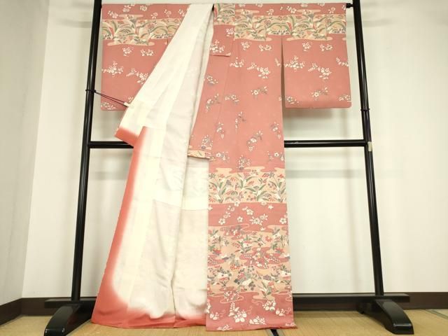 平和屋着物 訪問着 霞取花文 正絹 az