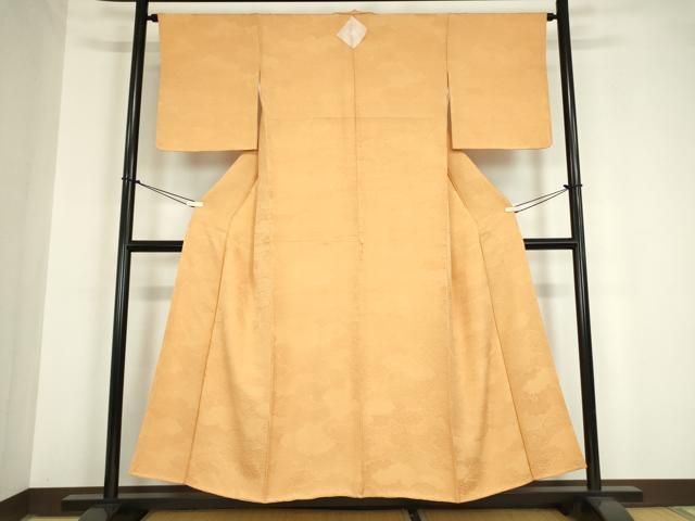 平和屋着物 上質な色無地 雲重ね地紋 杏色 正絹 az