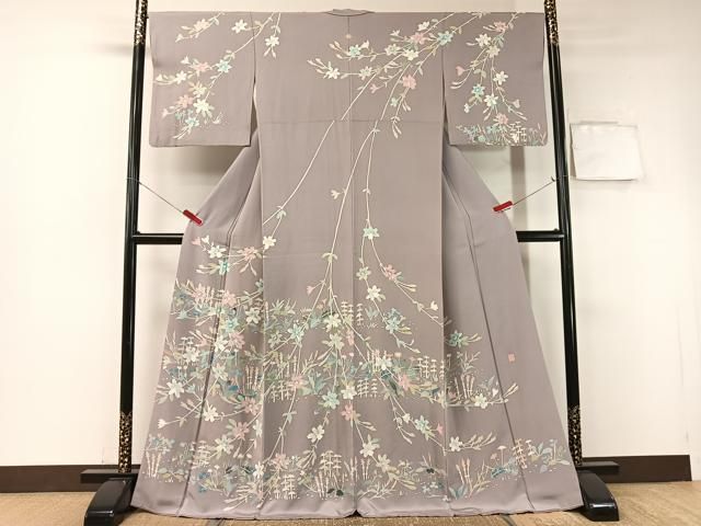 平和屋着物 本加賀友禅作家 野崎徳勝 訪問着 枝花文 ロング丈 正絹 vp