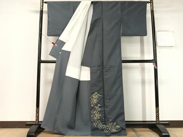 平和屋着物 本加賀友禅作家 柿本市郎 白山紬 色留訪問着 籬松竹梅 正絹 vp