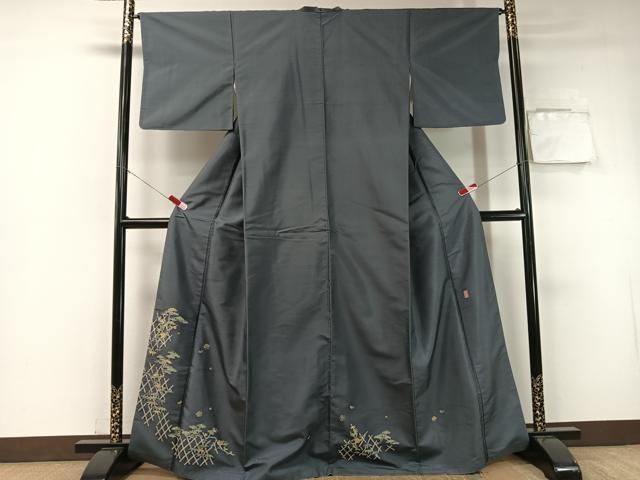 平和屋着物 本加賀友禅作家 柿本市郎 白山紬 色留訪問着 籬松竹梅 正絹 vp