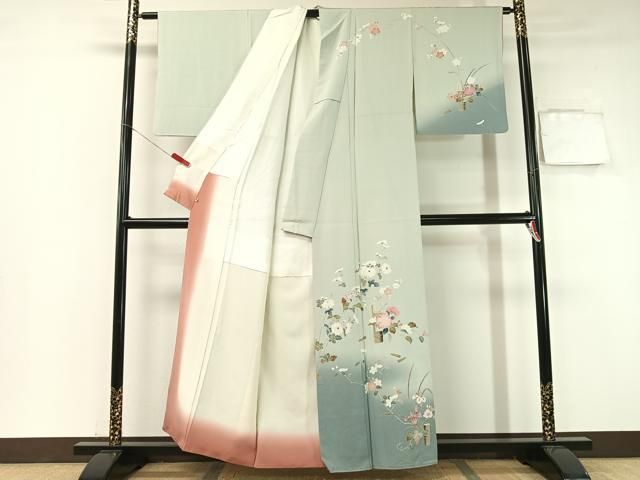 平和屋着物 訪問着 友禅 竹筒花文 暈し染め 三越扱い 正絹 vp