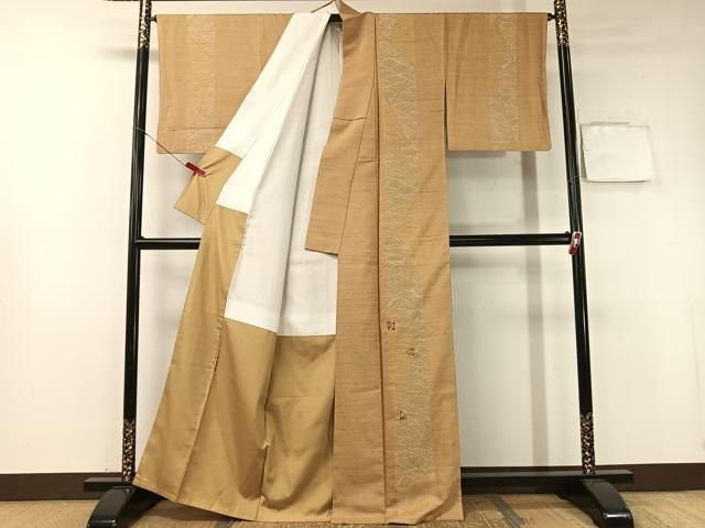 平和屋着物 訪問着 白山紬 刺繍 立波葡萄蔦の葉間道 金糸 正絹 vp