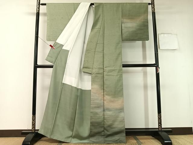 平和屋着物 石川県指定無形文化財 牛首紬 白山工房 手織り 角印 訪問着 霞文 正絹 vp