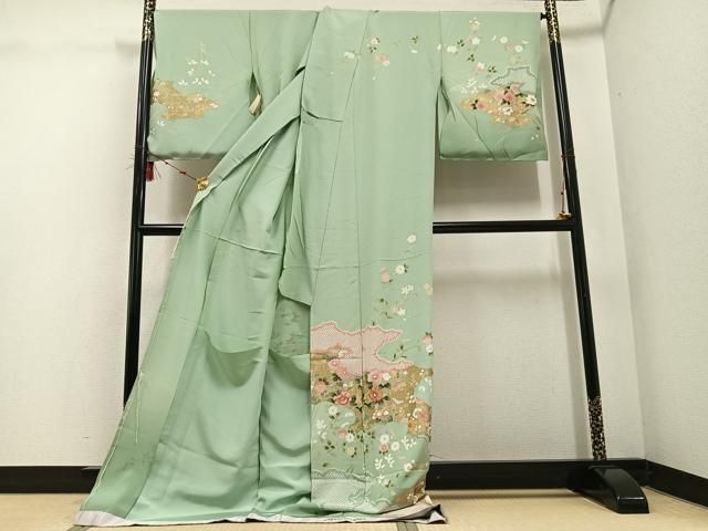 平和屋着物 訪問着 駒刺繍 枝花文 金銀彩 上代34万 千切屋扱い 仮絵羽 正絹 ph