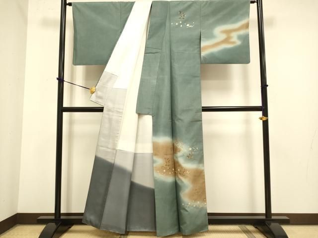 平和屋着物 本場染大島紬 訪問着 刺繍 霞花文 暈し染め 正絹 du