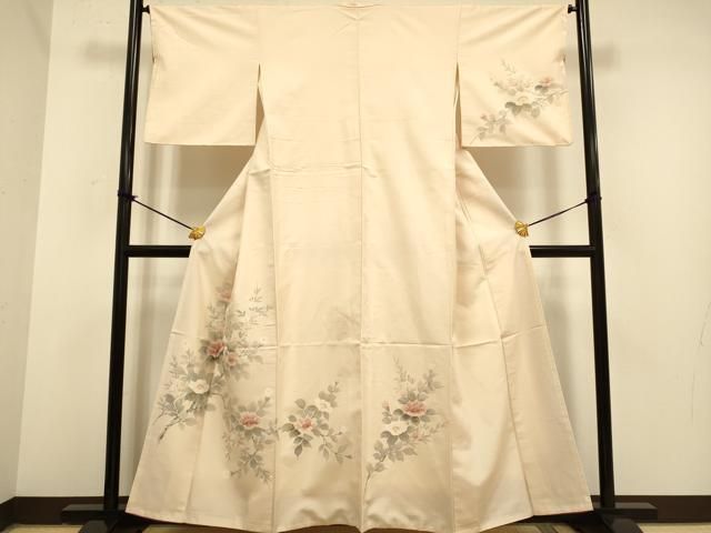 平和屋着物 訪問着 紬地 手描き 草花文 金彩 正絹 du