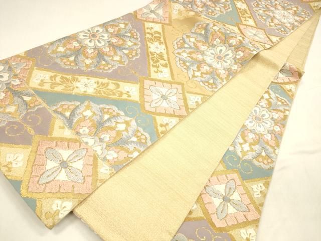 平和屋着物○六通柄袋帯 唐織 草花文 金糸 正絹 逸品 DABA0422cm