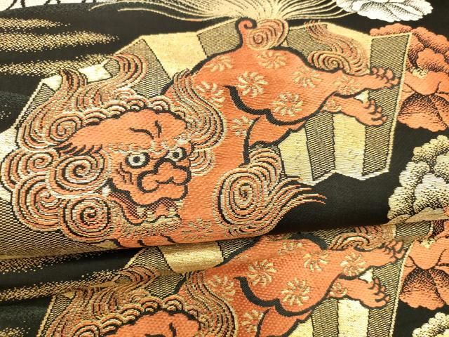 平和屋着物○アンティーク 大正ロマン 九寸名古屋帯 ふじにしき 唐獅子