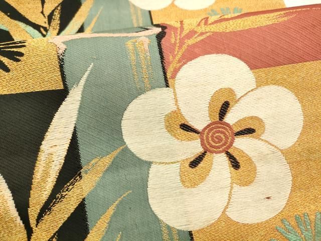 平和屋着物●アンティーク　大正ロマン　九寸名古屋帯　唐織　草花文　金糸　正絹　逸品　DABA0448cm 平和屋着物○アンティーク 大正ロマン 九寸名古屋帯 唐織 草花文 金糸